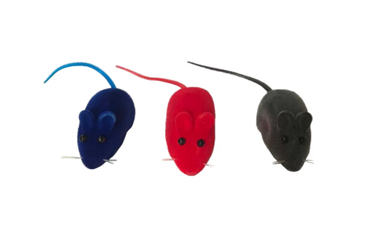 Pet Cat Toy Velvet Squeaky Mice 6 cm Pack of 3 Assorted Colours 7375 (Parcel Rate)