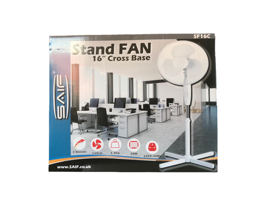 SAIF 16" Stand Fan Cross Base White SF16C/f16C (Big Parcel Rate)