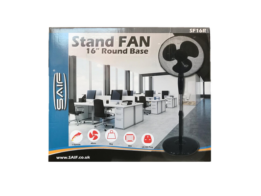 SAIF 16" Stand Fan Round Base Black SF16R/F16R (Big Parcel Rate)