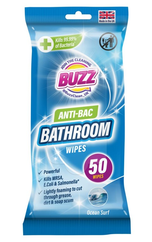 Buzz Bathroom Antibacterial Wipes 50 Pack Ocean 321594 (Parcel Rate)