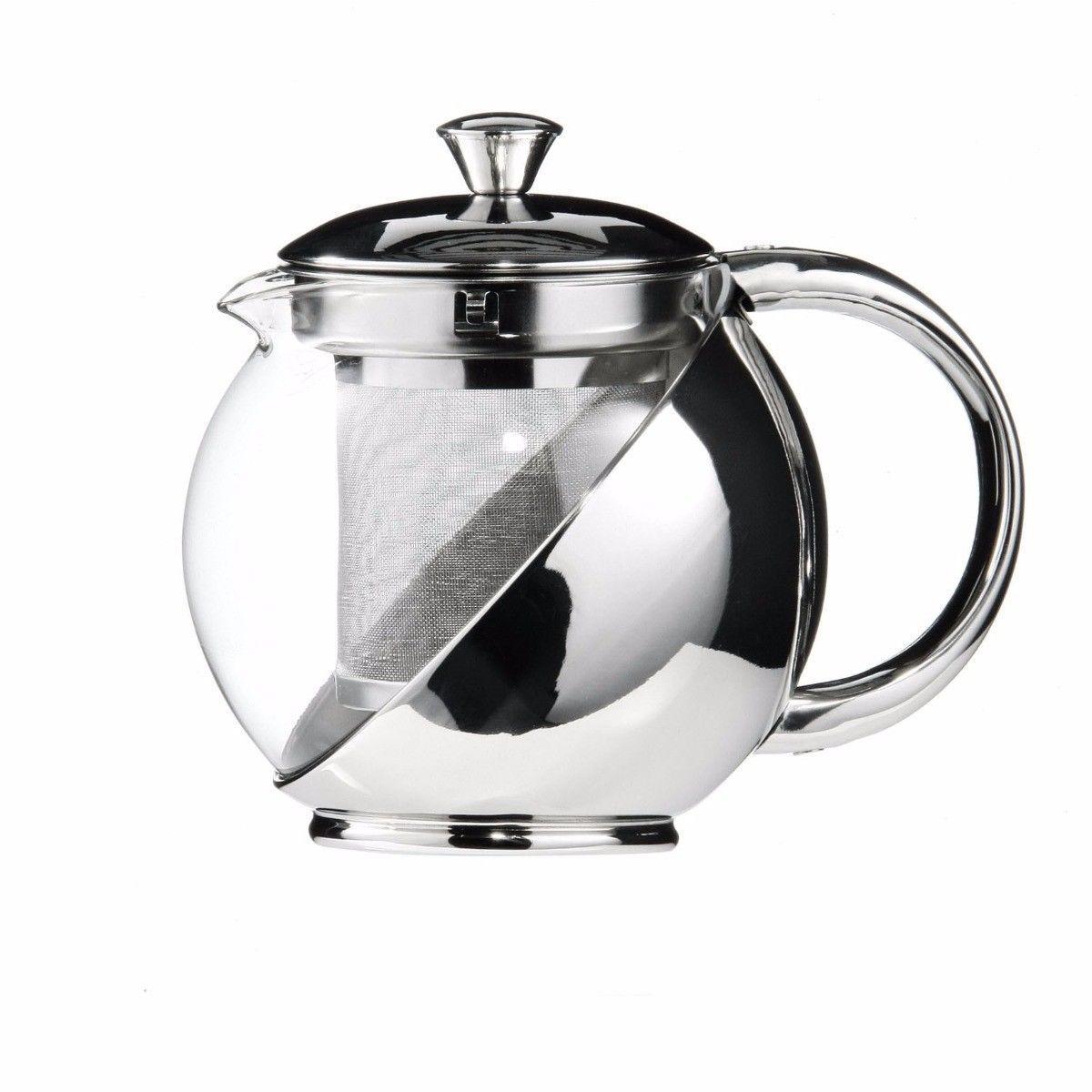 Stainless Steel and Glass Teapot with Mesh Strainer Filter 900ml 2350 (Parcel Rate)