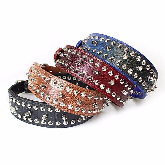 Pet Dog Fake Leather Collar with Studs 42 cm Assorted Colours 2139 (Parcel Rate)