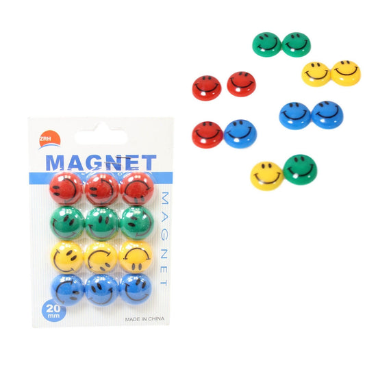 Round Fridge Magnets Smiley Face 20 mm Pack of 12 Assorted Colours 5721 (Parcel Rate)