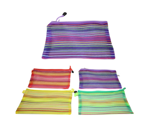Striped Pencil Toiletry Bag with Zipper 29 x 22 cm Assorted Colours 5725 (Large Letter Rate)
