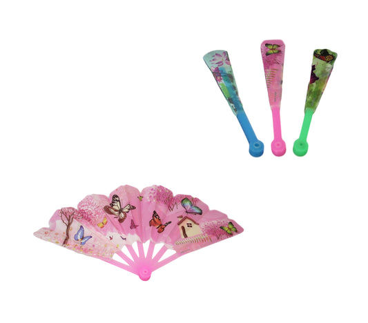 Plastic Chinese Folding Hand Fan Butterfly Floral Design 24 x 42 cm Assorted Designs 6507 (Large Letter Rate)