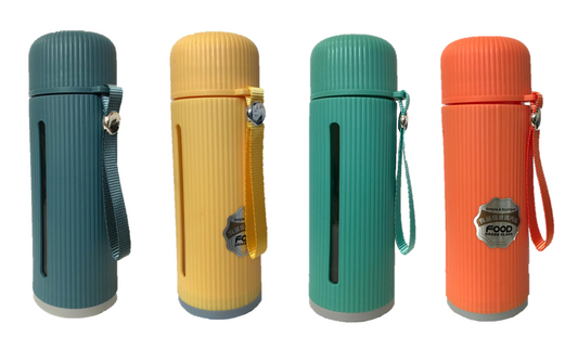 Glass / Plastic Water Bottle Flask with Strap 500 ml 21 x 7 cm Assorted Colours 6880 (Parcel Rate)