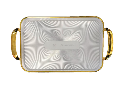 Rectangular Clear Plastic Serving Tray with Gold Rim and Handles 26 x 38 cm 7351 (Parcel Rate)