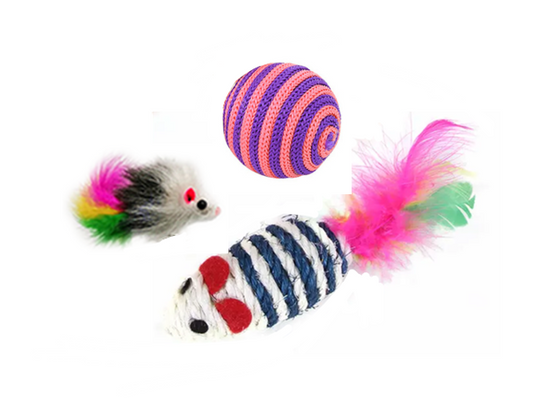 Assorted Pet Cat Toys 5 - 8 cm Pack of 3 Assorted Colours 7377 (Parcel Rate)