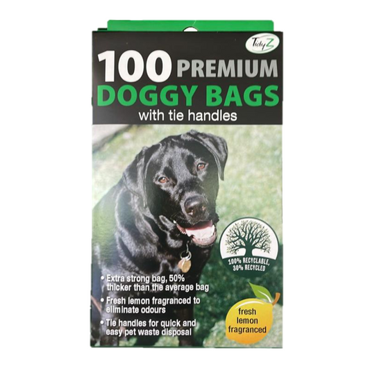 Premium Doggy Poo Bags with Tie Handles Fragrance Pack of 100 B0355 (Parcel Rate)