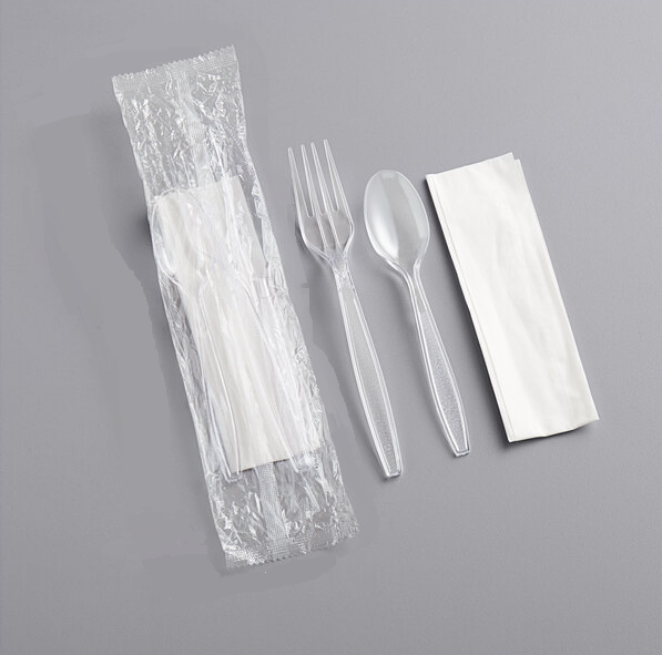 Disposable Fork Spoon and Napkin Set Clear Plastic Individually