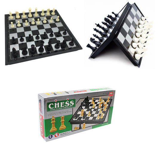 High Class Chess Set Ivory Black 36 Pieces Magnetic Board Small 19.3 x 19.3cm 3834 (Parcel Rate)