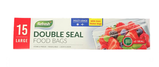 Large Double Seal Press Food Storage Bags 25 x 25 cm Pack of 15 FDPR2 (Parcel Rate)