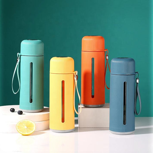 Glass / Plastic Water Bottle Flask with Strap 500 ml 21 x 7 cm Assorted Colours 6880 (Parcel Rate)