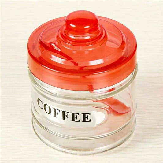 Kitchen Glass Coffee Tea Sugar Storage Jar 8 x 8 cm Assorted Colours 7119 (Parcel Rate)