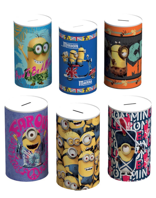6 Assorted Styles Minions Money Tin 145mm x 110mm MIN001 (Parcel Rate)