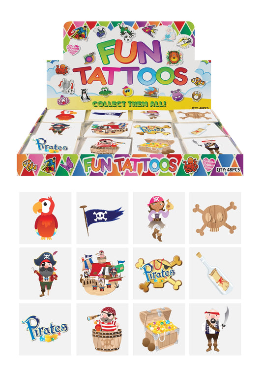 Children's Pirate Style Assorted Faces Mini Tattoos 12 Assorted Designs N51040 (Parcel Rate)