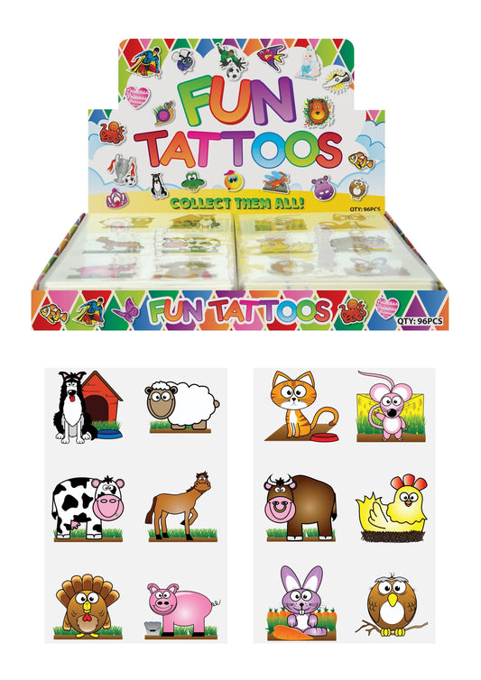 Children's Fun Sticker Tattoos Farm Animals Style (4cm) Assorted Designs N51046 (Parcel Rate)