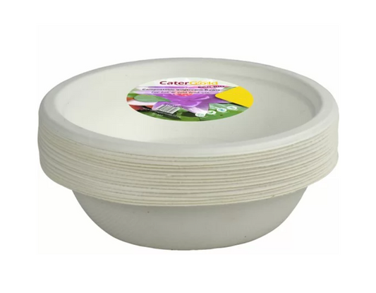 Disposable Compostable Eco-Bio Bagasse Sugarcane Bowls 12oz Pack of 12 ST80369 (Parcel Rate)