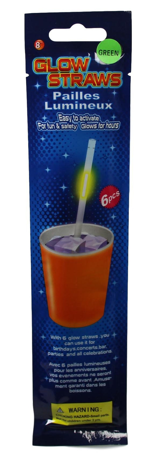 Glow In The Dark Plastic Straws Pack of 6 Assorted Colours 5257 (Parcel Rate)