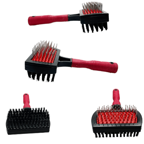 Plastic Double Sided Pet Dog Brush Metal Bristles with Handle 17 cm 2027 (Parcel Rate)