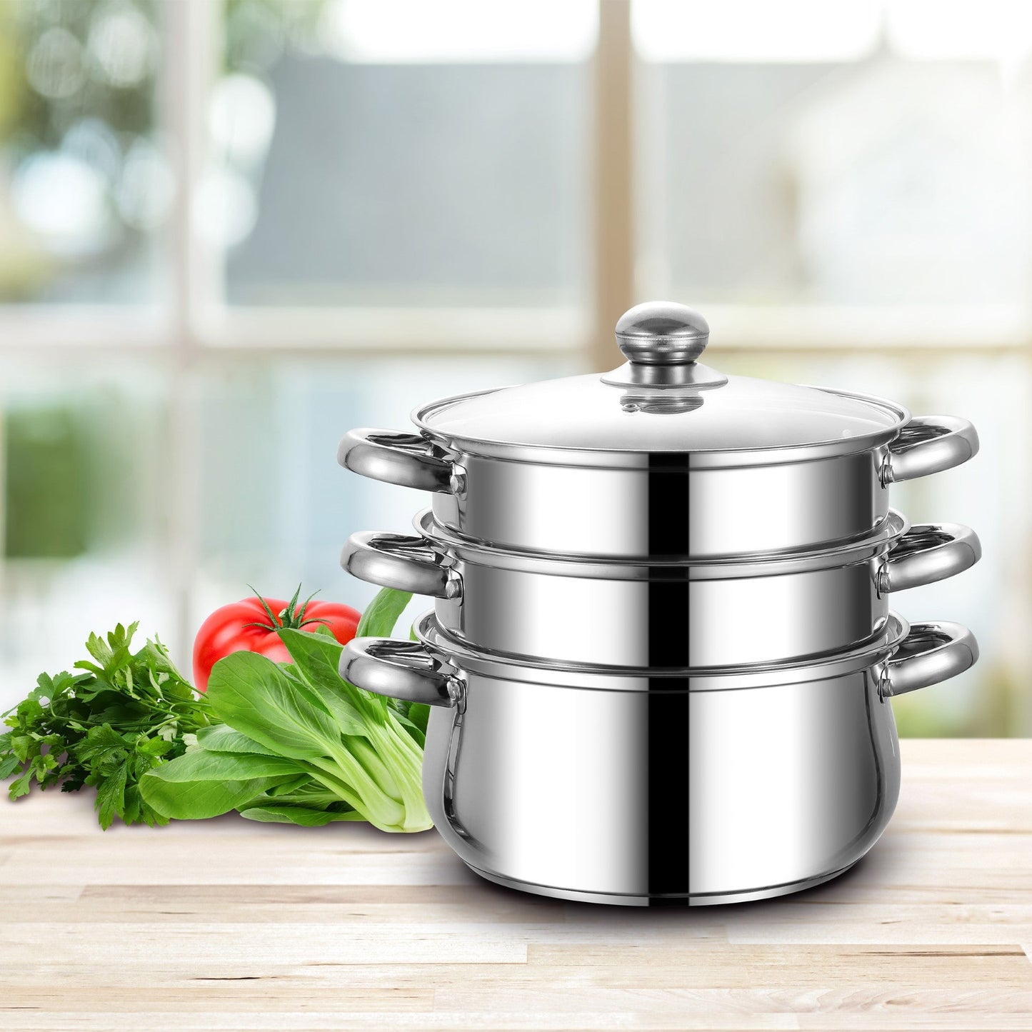SQ Professional Lustro Stainless Steel Steamer 3 Tier 24 cm 4.5L 7494 (Big Parcel Rate)