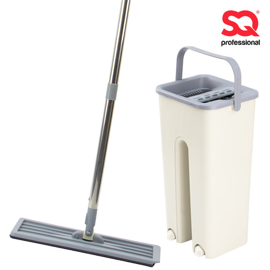 SQ Flat Mop Bucket Set Plastic 5L Cream Beige - Grey 10609 A  (Big Parcel Rate)
