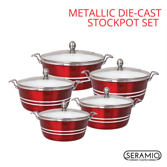 SQ Professional Metallic Die Cast Stockpot Set of 5 Ruby 4202 (Big Parcel Rate)