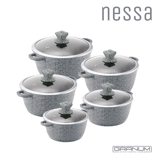 SQ Nessa Granum Stockpot Set of 5 Serizzo Grey 5773 (Big Parcel Rate)