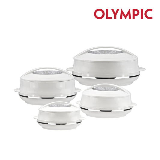 SQ Professional Olympic Insulated Hot Pot Set of 4 0.8L - 1.2L - 1.6L - 2.5L White Silver 2747 (Big Parcel Rate)