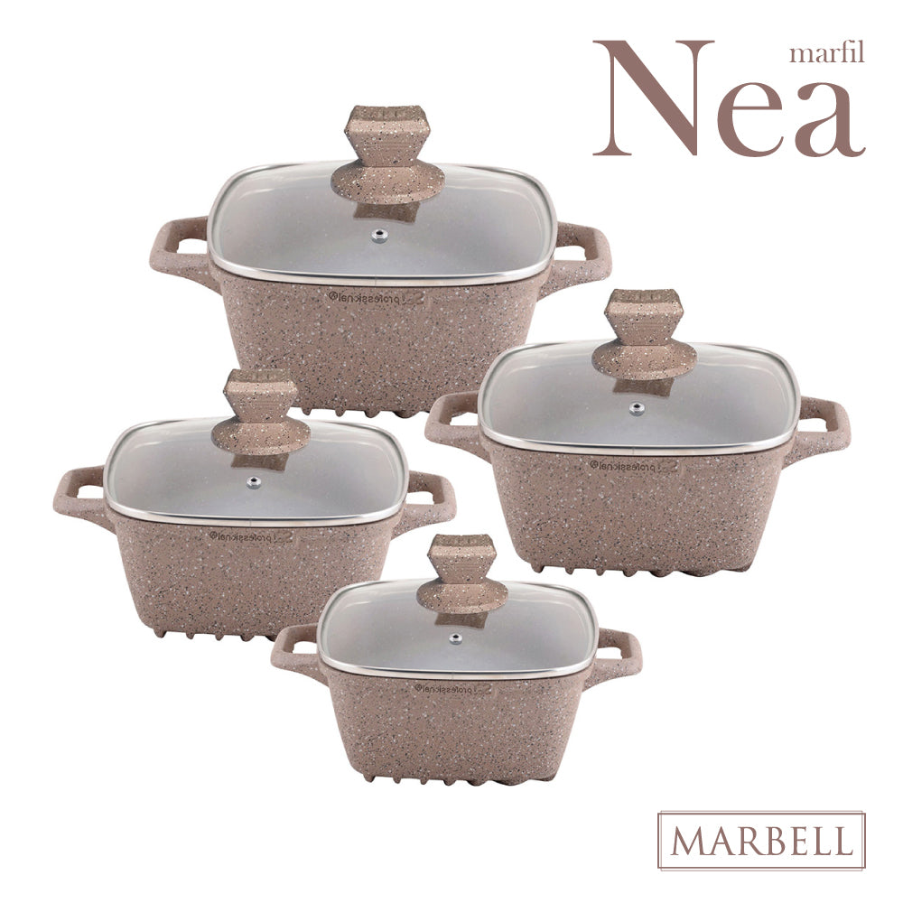 Nea Marbell Square Stockpot Set of 4 Marfil 4927 / 6904 (Big Parcel Rate)