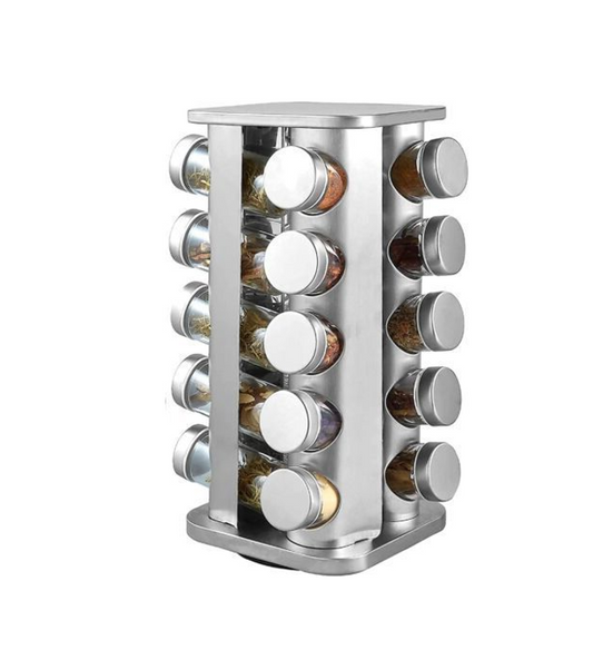 Stainless Steel Rotating Spice Jar Rack 20 Jars 34 x 19 cm Assorted Designs 7505 (Big Parcel Rate)