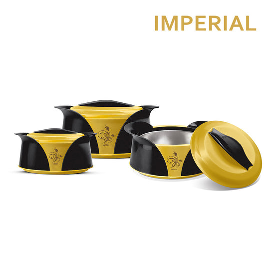 Imperial Insulated Casserole Set 3pcs 1.0 / 1.5 / 2.5 Litre Black Yellow Gold 8892 (Big Parcel Rate)