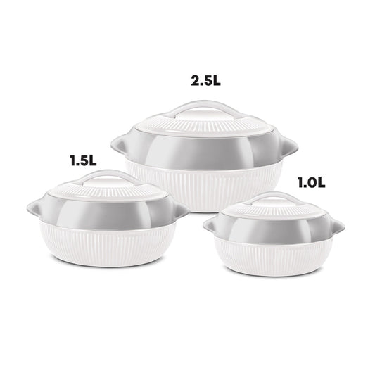 SQ Professional Fiesta Insulated Casserole Hot Pot Set of 3 White-Silver 8935 (Big Parcel Rate)