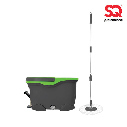 SQ Spin Mop Pedal Bucket Set Plastic 12 Litre Dark Grey - Green 9835 (Parcel Rate)