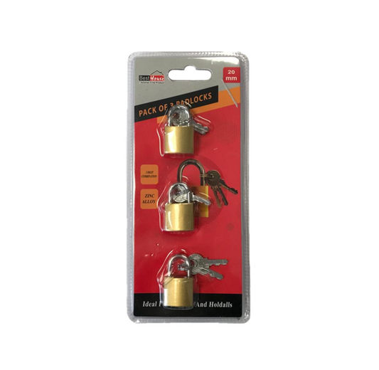 Padlock with Keys 20 mm Pack of 3 BB1201 (Parcel Rate)