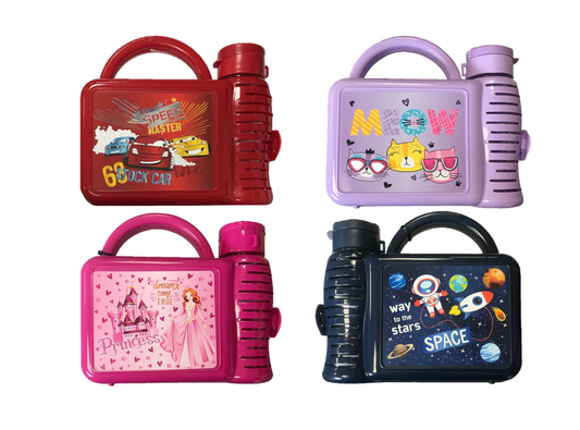 Tuffex Plastic Children's Lunch Box with Water Bottle 7.5 x 21.5 x 19.5 cm Assorted Designs 10761 / TP529 (Parcel Rate)