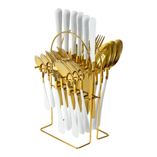 SQ Durane Stainless Steel Cutlery Set of 25 Gold White 10741 A  (Parcel Rate)