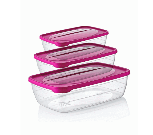 Hobby Trend Rectangular Food Storage Containers 3pcs 0.6 / 1.2 / 2 Litre Assorted Colours 0210110 (Parcel Rate)