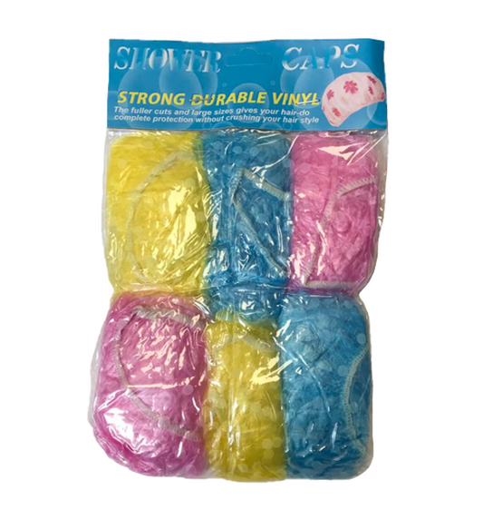 Disposable Plastic Shower Cap Pack of 6 Assorted Colours 0345 (Large Letter Rate)