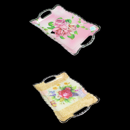 Plastic Floral Print Serving Tray 20cm x 33cm  Assorted Colours and Designs 0726 (Parcel Rate)