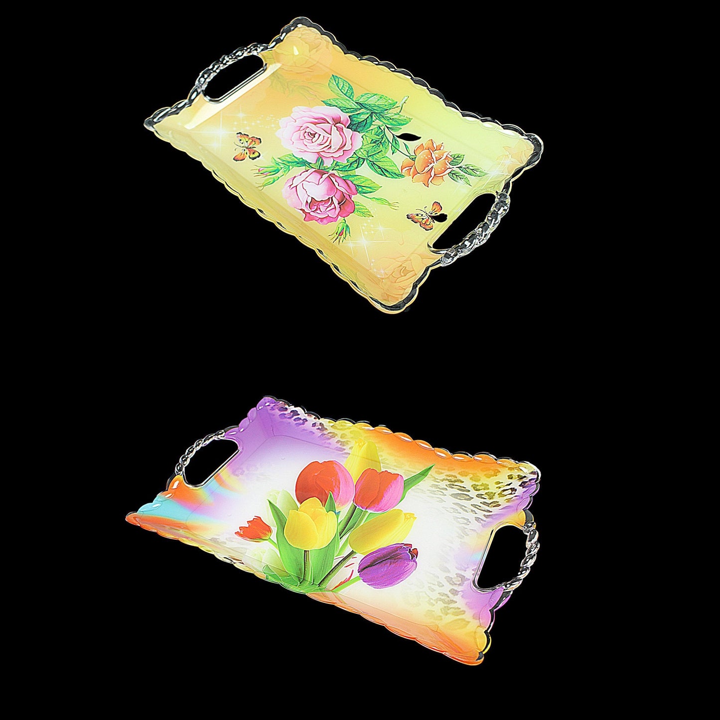 Plastic Floral Printed Serving Tray 40cm x 25cm Assorted Colours and Designs 0727 (Parcel Rate)
