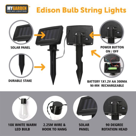 Garden Edison Bulb String Lights 10pk 2.25 m White LED 1052 (Parcel rate)