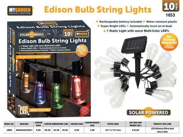 Garden Edison Bulb String Lights 10 Pack 2.25 Metre Multicolour LED 1053 (Parcel Rate)