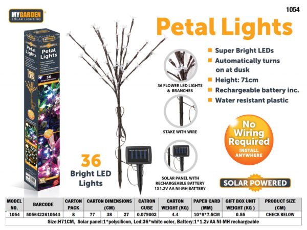 Garden Solar Powered Petal Lights Bright White 71cm 36 LED 1054 (Parcel Rate)