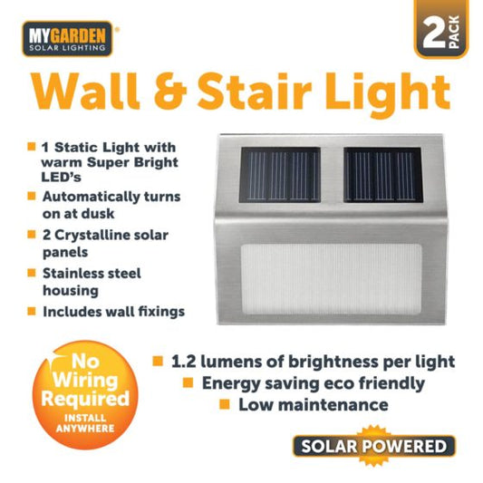 Garden Wall & Stair Light 2 Pack LED Solar Energy 1057 (Parcel Rate)