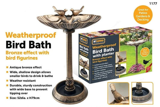 Bronze Effect Bird Bath With Bird Designs 1177 (Parcel Rate)
