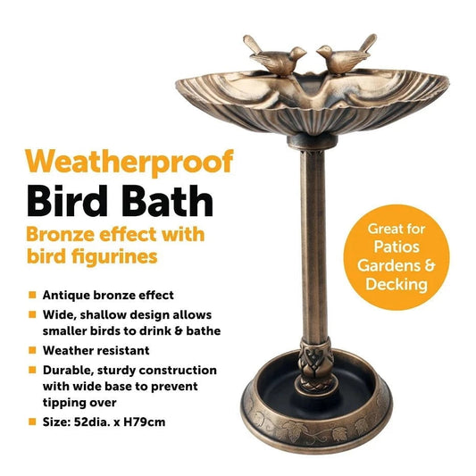 Bronze Effect Bird Bath With Bird Designs 1177 (Parcel Rate)