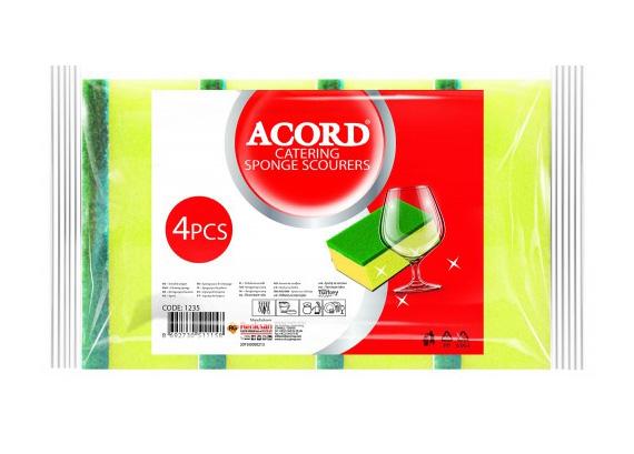 Accord Yellow Double Sided Kitchen Washing Up Sponges Scourers Pack of 4 1235 A (Parcel Rate)