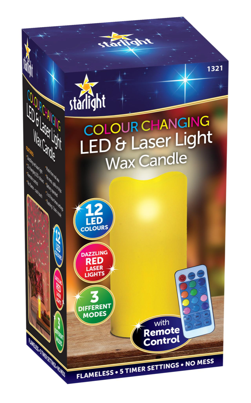 Colour Changing Led & Laser Light Wax Candle With Remote Control 1321 (Parcel Rate)