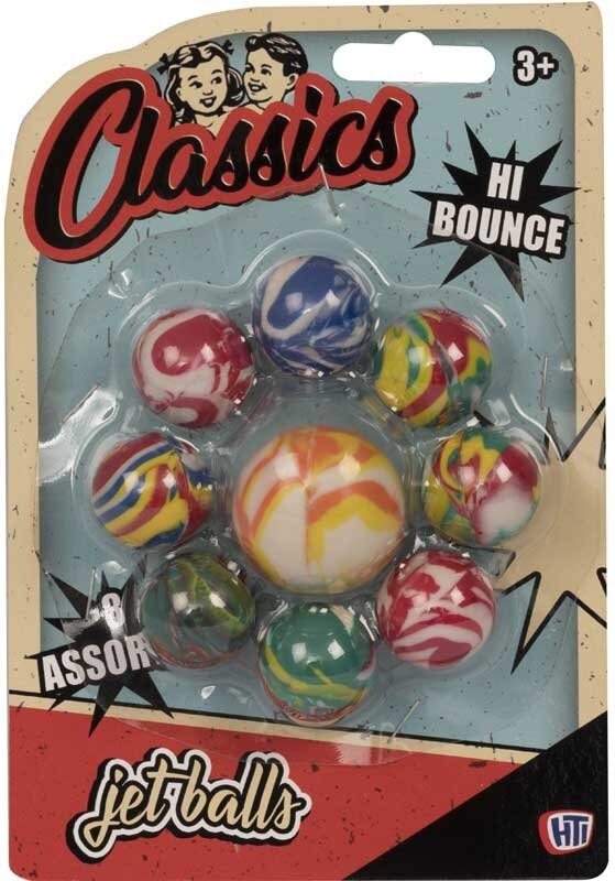 Kids Fun Playing Bouncy Balls Hot Shot Jet Balls Assorted Marble Effect 8 Pack 1373312 (Parcel Rate)